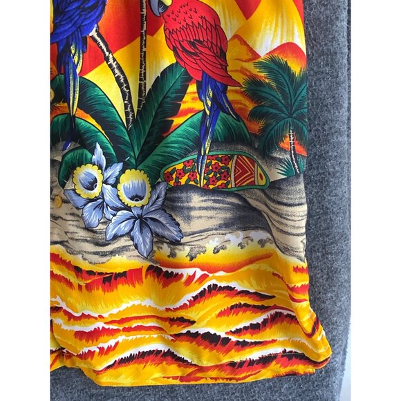 Hawaiian Shirt Macaw Parrot Palm Trees Surfboards Floral Jungle button Shirt - Picture 10 of 15